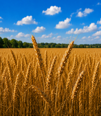 Озима пшениця Фелікс від Viterra Seed – стигле колосся на полі у фазі повної стиглості зерна.
